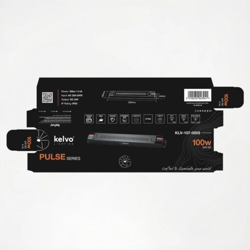 kelvo® PULSE KLV-107-0003 Ultra Slim Τροφοδοτικό/Μετασχηματιστής Class I PELV 100W 4.1A AC 220-240V σε DC 24V IP20 – Γκρι Ανθρακί Ματ – Μ23 x Π2.6 x Υ2.4cm – 5 Χρόνια Εγγύηση