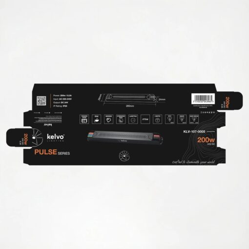 kelvo® PULSE KLV-107-0005 Ultra Slim Τροφοδοτικό/Μετασχηματιστής Class I PELV 200W 8.3A AC 220-240V σε DC 24V IP20 – Γκρι Ανθρακί Ματ – Μ28 x Π2.6 x Υ2.4cm – 5 Χρόνια Εγγύηση