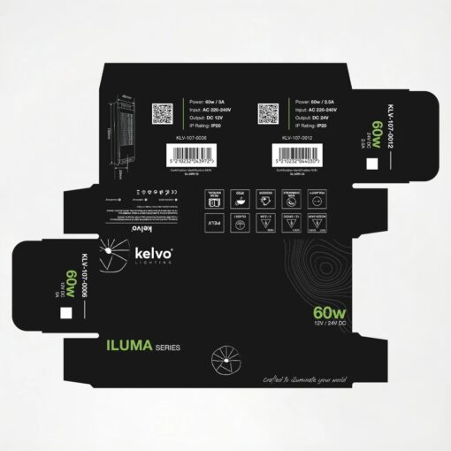 kelvo® ILUMA KLV-107-0012 Slim Τροφοδοτικό/Μετασχηματιστής Class I PELV 60W 2.5A AC 220-240V σε DC 24V IP20 – Γκρι Ανθρακί Ματ – Μ13.3 x Π4.8 x Υ2.8cm – 5 Χρόνια Εγγύηση