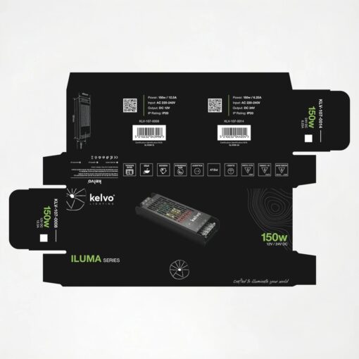 kelvo® ILUMA KLV-107-0014 Slim Τροφοδοτικό/Μετασχηματιστής Class I PELV 150W 6.25A AC 220-240V σε DC 24V IP20 – Γκρι Ανθρακί Ματ – Μ18.1 x Π4.8 x Υ2.8cm – 5 Χρόνια Εγγύηση