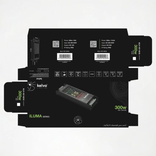 kelvo® ILUMA KLV-107-0016 Slim Τροφοδοτικό/Μετασχηματιστής Class I PELV 300W 12.5A AC 220-240V σε DC 24V IP20 – Γκρι Ανθρακί Ματ – Μ19.6 x Π5.9 x Υ2.8cm – 5 Χρόνια Εγγύηση
