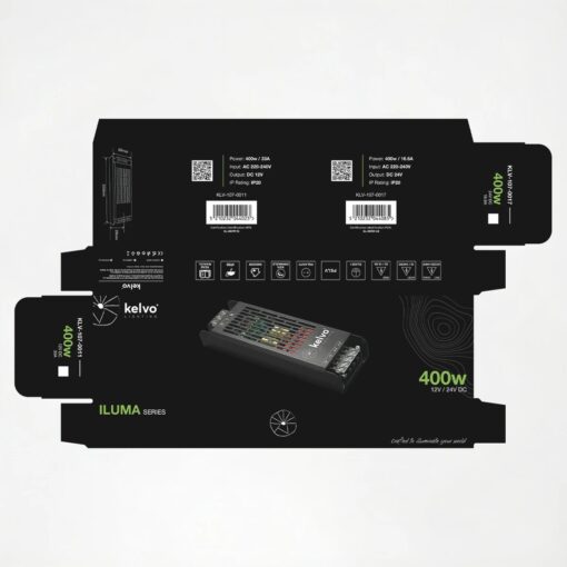 kelvo® ILUMA KLV-107-0017 Slim Τροφοδοτικό/Μετασχηματιστής Class I PELV 400W 16.6A AC 220-240V σε DC 24V IP20 – Γκρι Ανθρακί Ματ – Μ22.3 x Π5.9 x Υ2.8cm – 5 Χρόνια Εγγύηση
