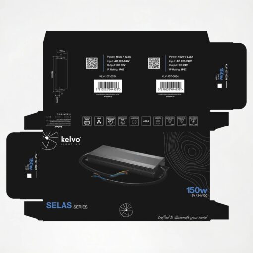 kelvo® SELAS KLV-107-0024 Τροφοδοτικό/Μετασχηματιστής Class I PELV 150W 12.5A AC 220-240V σε DC 12V Αδιάβροχο IP67 – Γκρι Ανθρακί Ματ – Μ18.9 x Π6.5 x Υ2.2cm – 5 Χρόνια Εγγύηση
