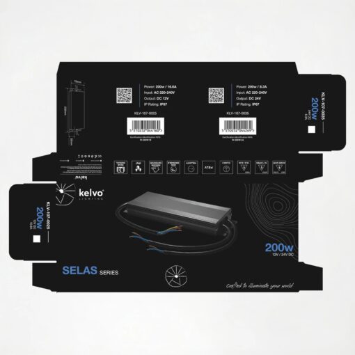 kelvo® SELAS KLV-107-0025 Τροφοδοτικό/Μετασχηματιστής Class I PELV 200W 16.6A AC 220-240V σε DC 12V Αδιάβροχο IP67 – Γκρι Ανθρακί Ματ – Μ25 x Π7.2 x Υ3.2cm – 5 Χρόνια Εγγύηση