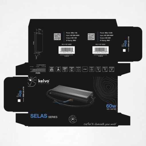 kelvo® SELAS KLV-107-0032 Τροφοδοτικό/Μετασχηματιστής Class I PELV 60W 2.5A AC 220-240V σε DC 24V Αδιάβροχο IP67 – Γκρι Ανθρακί Ματ – Μ15.8 x Π4.3 x Υ2.3cm – 5 Χρόνια Εγγύηση