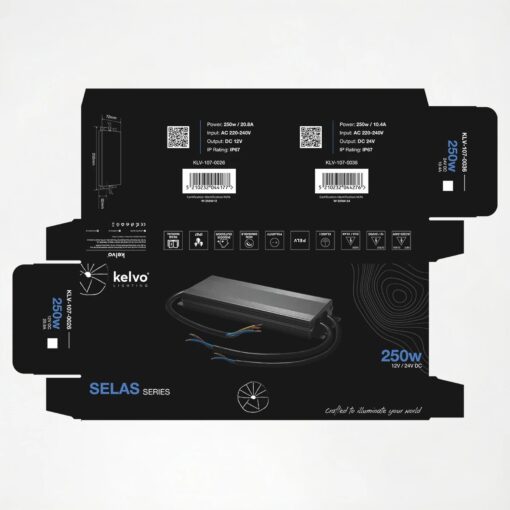 kelvo® SELAS KLV-107-0036 Τροφοδοτικό/Μετασχηματιστής Class I PELV 250W 10.4A AC 220-240V σε DC 24V Αδιάβροχο IP67 – Γκρι Ανθρακί Ματ – Μ25 x Π7.2 x Υ3.2cm – 5 Χρόνια Εγγύηση