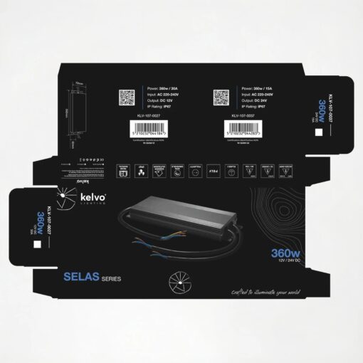 kelvo® SELAS KLV-107-0037 Τροφοδοτικό/Μετασχηματιστής Class I PELV 360W 15A AC 220-240V σε DC 24V Αδιάβροχο IP67 – Γκρι Ανθρακί Ματ – Μ26.8 x Π7.2 x Υ3.2cm – 5 Χρόνια Εγγύηση