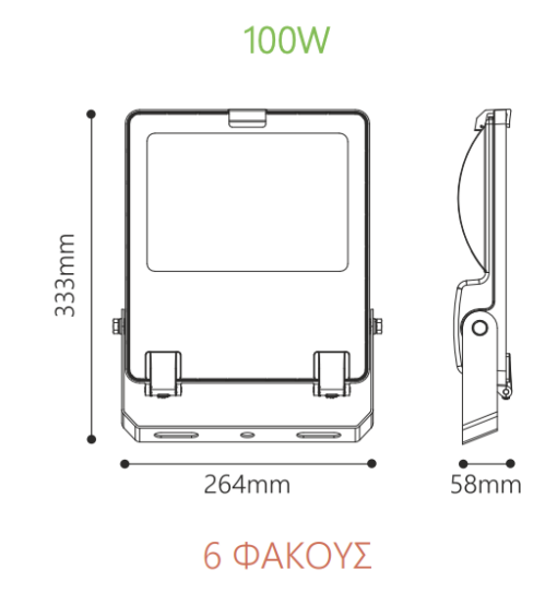 LED Προβολέας VADER 100W – 15.500lm – 155 lm/W – 6000K – IP66 – IK08 – 5yrs Wty ACA VADER10060