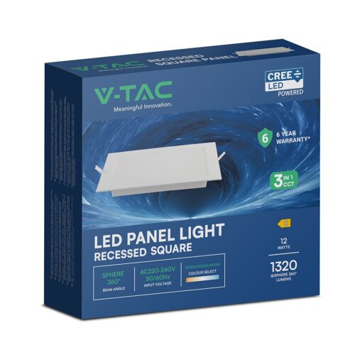 104836-b CCT LED Panel V-TAC Cree Chip 12W 1320lm 3in1 Τετράγωνο Χωνευτό 15x15cm 6yrs Wty 104836VT