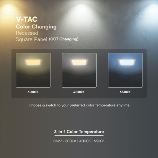 CCT LED Panel V-TAC Cree Chip 18W 1980lm 3in1 Τετράγωνο Χωνευτό 22x22cm 6yrs Wty 104866VT