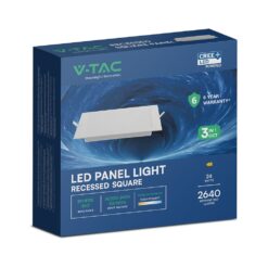 CCT LED Panel V-TAC Cree Chip 24W 2640lm 3in1 Τετράγωνο Χωνευτό 30x30cm 6yrs Wty 104896VT