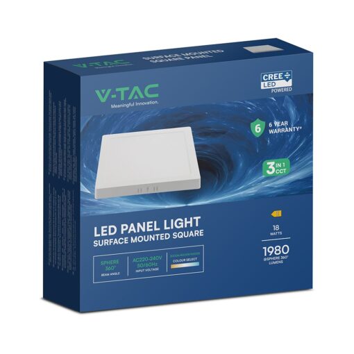 104986-b CCT LED Panel V-TAC Cree Chip 18W 1980lm 3in1 Τετράγωνο Επιφανειακό 22x22cm 6yrs Wty 104986VT