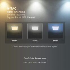 CCT LED Panel V-TAC Cree Chip 18W 1980lm 3in1 Τετράγωνο Επιφανειακό 22x22cm 6yrs Wty 104986VT