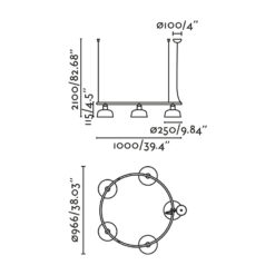 TATAWIN PENDANT LAMP CIR. PANT.MET. M ORNG ROJ.5xE Faro Barcelona 1-FR20343-148-5L