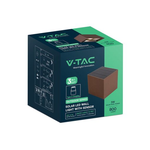 V‑TAC Ηλιακό Φωτιστικό Τοίχου 9W 800lm 3in1 με Ανιχνευτή Κίνησης IP65 Corten – 23824‑1