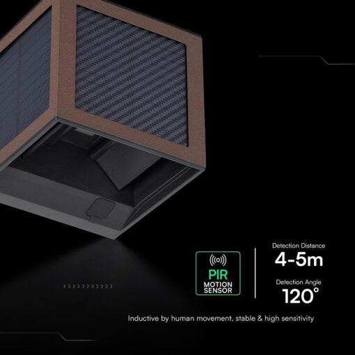 V‑TAC Ηλιακό Φωτιστικό Τοίχου 9W 900lm 3in1 με Ανιχνευτή Κίνησης IP65 Καφέ – 24294