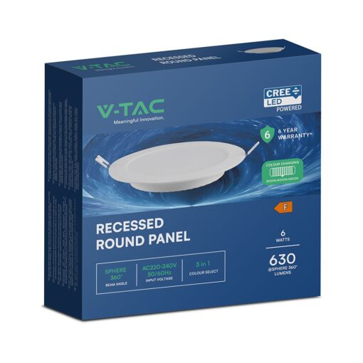 CCT LED Panel V-TAC Cree Chip 6W 630lm 3in1 Στρογγυλό Χωνευτό Φ12cm 6yrs Wty 78586VT