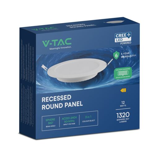 78616-b CCT LED Panel V-TAC Cree Chip 12W 1320lm 3in1 Στρογγυλό Χωνευτό Φ17cm 6yrs Wty 78616VT