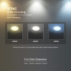 CCT LED Panel V-TAC Cree Chip 12W 1320lm 3in1 Στρογγυλό Χωνευτό Φ17cm 6yrs Wty 78616VT