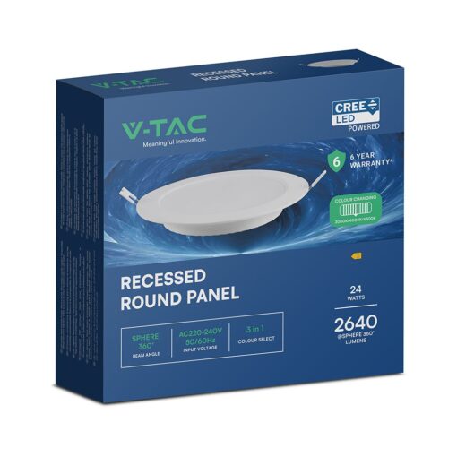 CCT LED Panel V-TAC Cree Chip 24W 2640lm 3in1 Στρογγυλό Χωνευτό Φ30cm 6yrs Wty 78676VT