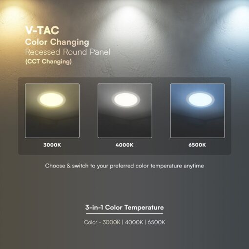 CCT LED Panel V-TAC Cree Chip 24W 2640lm 3in1 Στρογγυλό Χωνευτό Φ30cm 6yrs Wty 78676VT