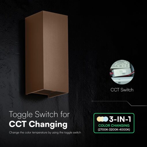 V‑TAC 24346VT Φωτιστικό Τοίχου LED Σκουριά 1250lm 3CCT Up‑Down IP65 71×71×171