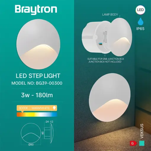 Απλίκα χωνευτή “Veksus” IP65 3000k 180lm Λευκή Braytron BG39-00300BR