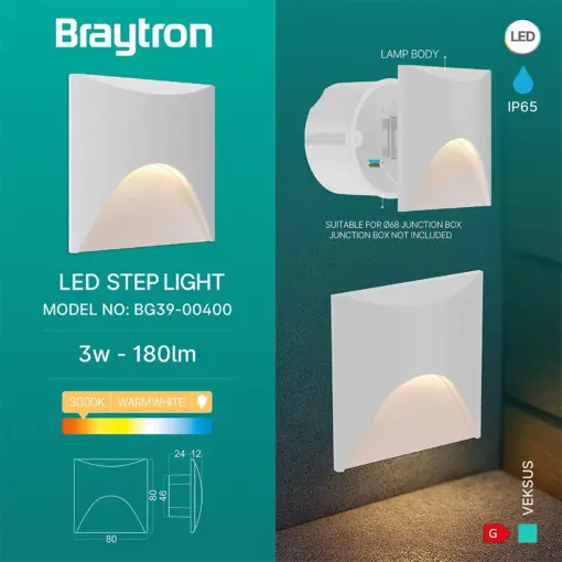 Απλίκα χωνευτή “Veksus” IP65 3000k 180lm Λευκή Braytron BG39-00400BR