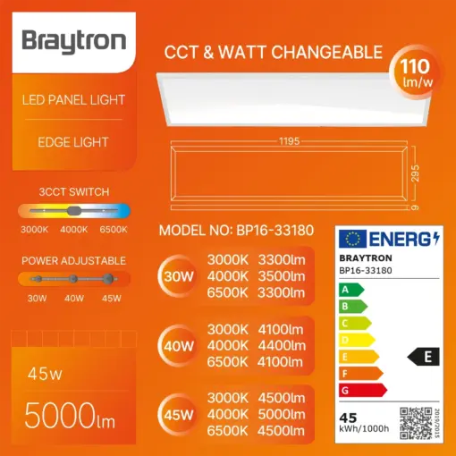 Πάνελ 29,5 cm x 119,5 cm 30w-40w-50w 4400lm 3CCT Braytron BP16-33180BR