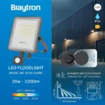 Προβολέας IP65 20W 2200lm 3CCT Με Ανίχνευση (Γκρι) Braytron BT65-22082BR